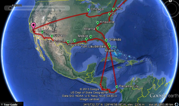 Route overview and US stops